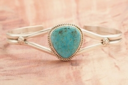 Genuine Kingman Turquoise Sterling Silver Navajo Bracelet